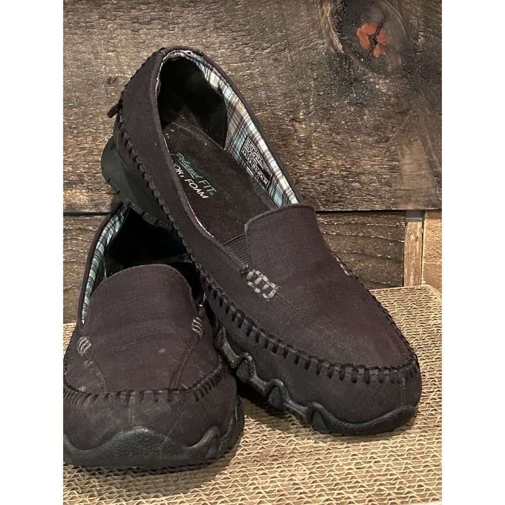 Womens‎ 8.5 Skechers Bikers Cross Walk Shoes Slip On Black Canvas 48944